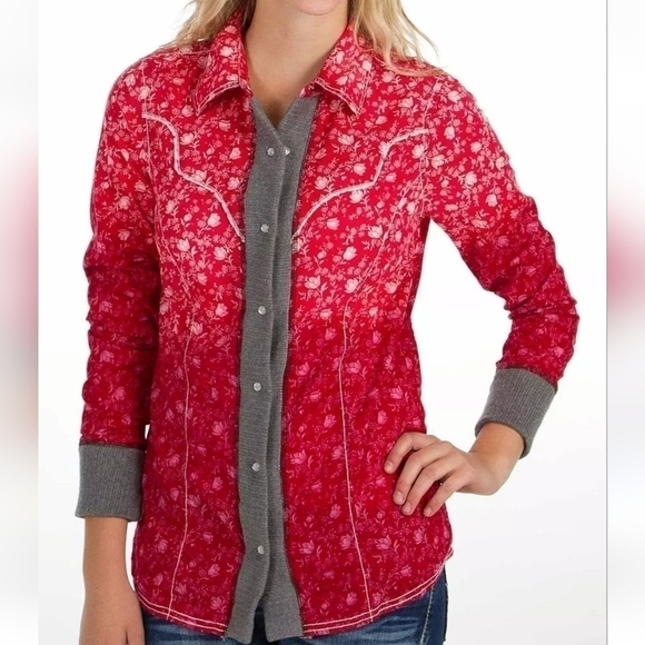 BKE LADIES LONG SLEEVE FITTED BUTTON UP FLORAL PRINT TOP- S - Picture 1 of 5